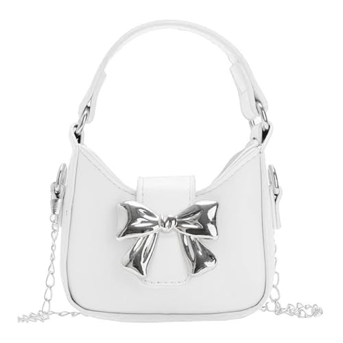 Mini Crossbody Purse, Bow Magnetic Buckle Handbag Shoulder Bag Great Gift Idea for Little Girls (White)