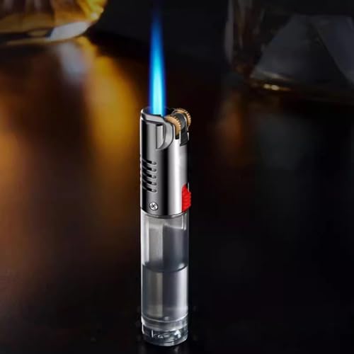 Vintage Grinding Wheel Metal Lighter Portable Lighter, Butane Flashlight Lighter, Re-inflatable Windproof Lighter with Visual Gas Tank for Camping Cigars Outdoor Activities, Men's Gift(Color:D)