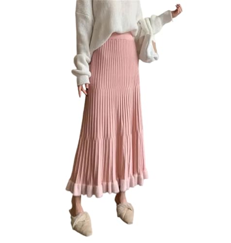 Women’s Wool Knitted High Waist Half Skirt Autumn Winter Elegant Slim Fit A-Line Pleated Midi Skirts