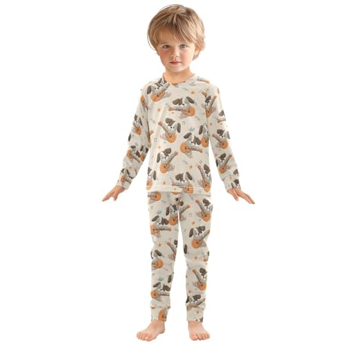 ALAZA Gray Puppy Dog Guitar Pajamas Long Sleeve Sleepwear 2-Piece Pajama Set3