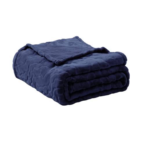 Cozy Bliss Fleece Bed Blanket Twin Size, Summer Quilted Milk Fleece Ultra Soft Lightweight Plush Sofa Navy Blue Throw Blanket Full,60"X80" #TOP2