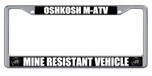 OshKosh M-ATV Mine Resistant Military Army Vehicle Truck Equipment Enthusiast License Plate Frame (2 Pack), Chrome Car Tag Holder