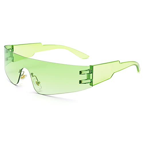 Image of COASION Wrap Around Sunglasses for Women Men Trendy Rimless Futuristic Shades Y2k Shield Flat Top Fashion Eyeglasses