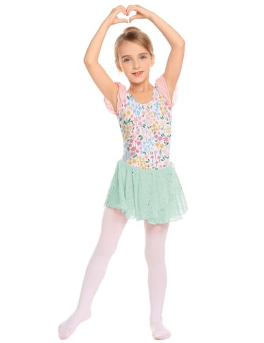 Image of Arshiner Girls Ruffle Sleeve Ballet Dance Dress Tutu Skirted Leotard