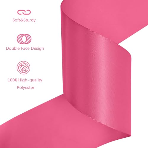 Image of Double Face Hot Pink Satin Ribbon 3 inch X 15 Yards Polyester Hot Pink Ribbon for Gift Wrapping Very Suitable for Weddings Party Hair Bow Invitation Decorations and More