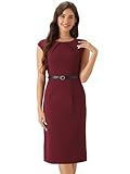 Allegra K Elegantes Bürokleid für Damen mit Rundhalsausschnitt, Flügelärmeln, Gürtel, EtuikleiderBurgund L