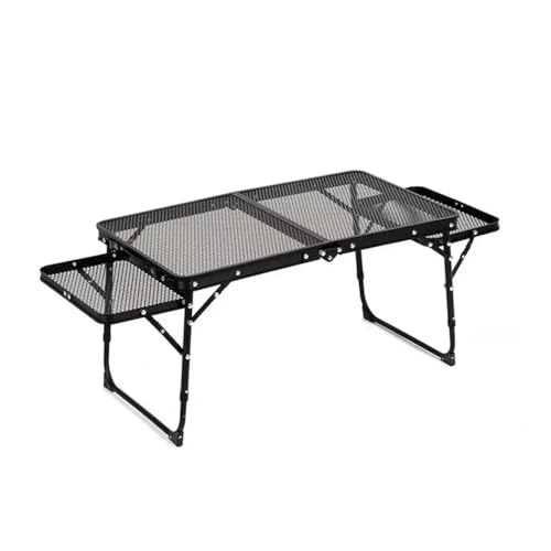 Image of Adjustable Height Folding Camping Table, Portable Metal Mesh Outdoor Picnic Table, Lightweight 2-in-1 Lifting Campfire Grill Table & Food Prep Station for BBQ, Beach, Tailgating & Cookout