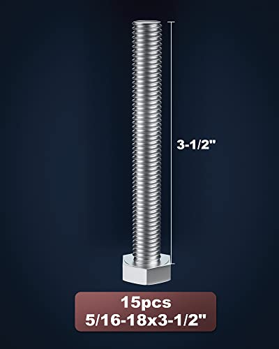 Image of 5 /16-18 x 3-1 /2 inch (1 /2 to 6 inch Optional) Hex Head Screw Bolt, Stainless Steel 18-8(304), Fully Threaded,15pcs