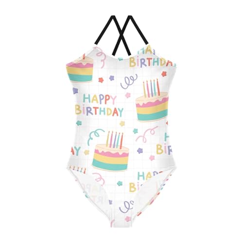 susiyo Girls One Piece Swimsuits Happy Birthday Cake Bathing Suit Quick Dry Beach Swimwear for Toddler Girl 3-10T