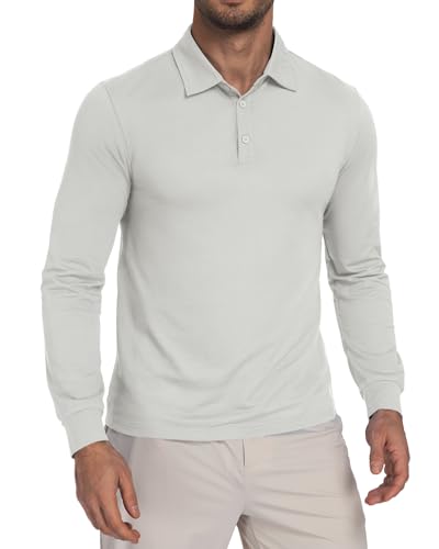 Men's Long Sleeve Golf Polo Shirt Quick Dry Moisture Wicking UPF 50+ Sun Protection 3-Button Collared Shirt2