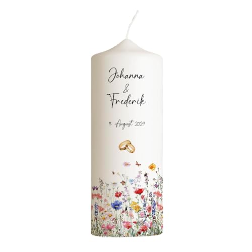 Hochzeitskerze Wildblumen Rundumdruck | 15-30 cm Höhe | Traukerze | Personalisierte Kerze | Hochzeitsgeschenk
