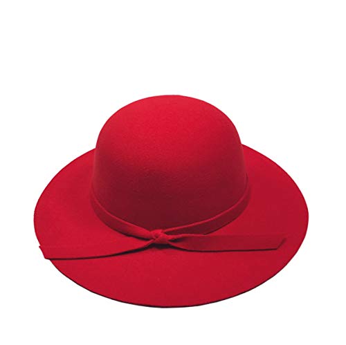 Kids Vintage Hat Child Retro Fedora Hats Polyester Felt Wide Brim Cloche Floppy Kids Sun Hat for Girl Aged 2-8 Years (red, 2-8 Years)