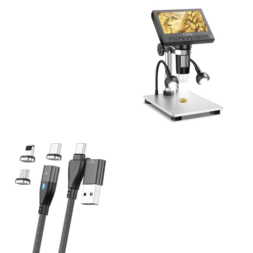 BoxWave Cable Compatible with Elikliv EDM4 Coin Microscope (4.3 in) - MagnetoSnap PD AllCharge Cable (100W), Magnet PD 100W Charging Cable USB Type-C Micro USB - Jet Black