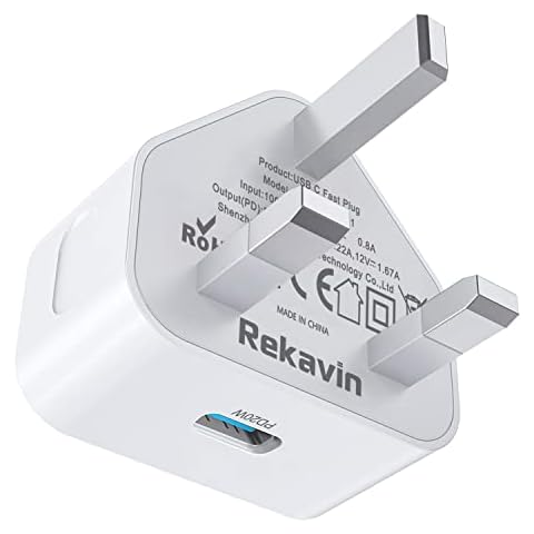 USB C Charger Plug Fast Charge 20W,Rekavin USB Type C Wall Charger Plug USB-C Power Adapter UK Charging for iPhone 14/14 Pro/14 Pro Max/13/13 Pro/13 Pro Max/12/12 Pro/12 Pro Max/11/11 Pro/iPad Pro Cover