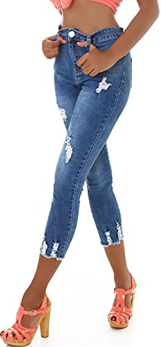 Jela London Damen High Waist Capri Jeans Skinny Stretch Destroyed,...