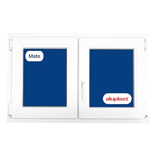 Winwindo - Ventana PVC Reforzada | 1000x500 | 2 Hojas Oscilobatiente | Cristal Climalit Mate | Perfil Aluplast | Blanca | No amarillea, Ruido