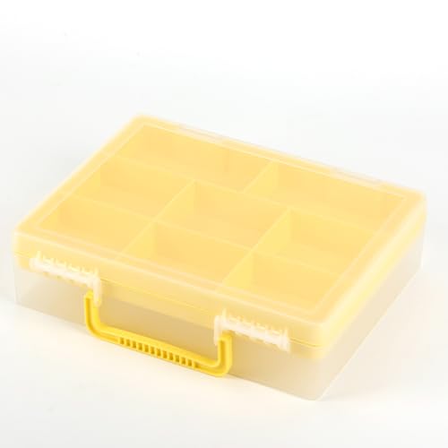 Image of OffiXymeric Plastic Storage Bin with Clear Lid and Removable Tray, Perfect for Craft Supplies, Art Tools,Beads, Stackable Organizer with Portable Handle, Durable Design for Home or Office Use（Yellow）