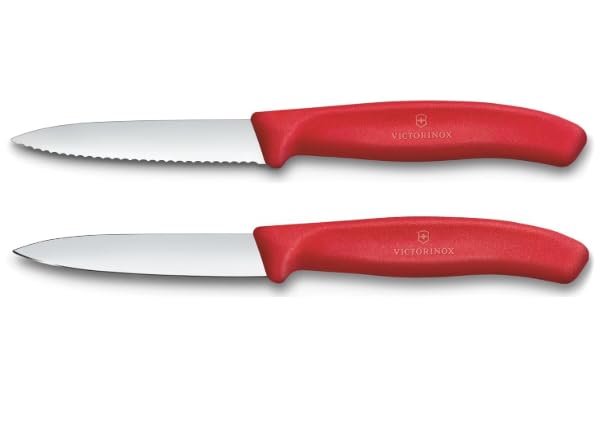 Victorinox Swiss Classic, Tomaten- und Gemüsemesser-Set, 2teilig, Extra Scharfe Klinge, Kunststoffgriff, Rostfreier Stahl, Swiss Made, Rot