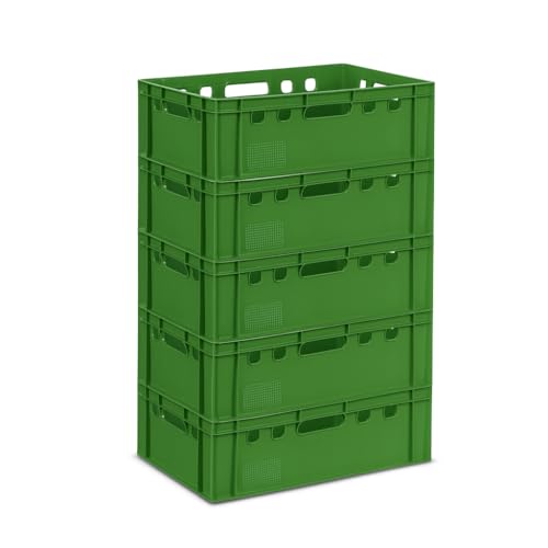 gardivo E2 Kisten Grün 5 Stück 60x40x20 Meischkiste, Metzgerkiste, Lagerkiste Grün, stapelbbar lebbensmittelecht robust fleischerkiste kunststoff Eurobox