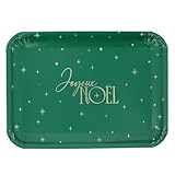 Lot de 3 plateaux alimentaires en carton de couleur vert au format 35 x 25.5 cm avec impression Joyeux Noël en doré et des étoiles scintillantes dorées.