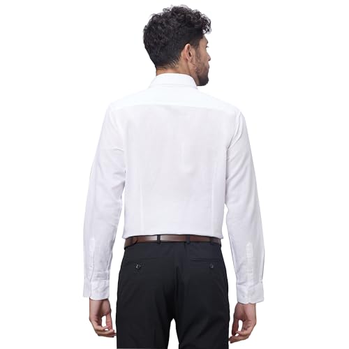Image of Raymond Men Slim Fit Solid Pattern Linen Cotton Blend Regular Collar Full Sleeve Casual Shirt