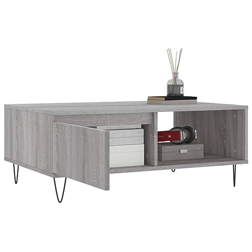 Mesa de centro gris Sonoma de 90x60 cm con estructura de hierro robusta 5