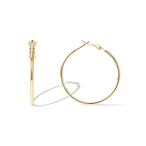 PAVOI 14K Gold Plated 925 Sterling Silver Post Hoops | Large Hoops Earring | Lightwight Gold Hoop Earrings for Women (Yellow Gold,40mm)