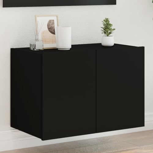 OHOOWOO Mueble de TV de Pared con Luces LED Negro 60x35x41 cm,Mueble TV Pared Flotante con Luces LED RGB y Amplio Almacenaje Muebles TV, Soportes de TV y centros Multimedia