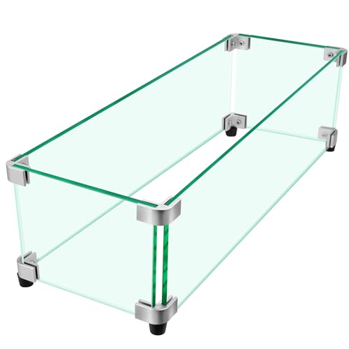 vchin Fire Pit Wind Guard 23.5 x 7.5 Square Tempered Glass Wind Shield for Firepit & Fire Table Thick Glass and Easy Installation with Included Tools Airflow Management for Stable Flame
