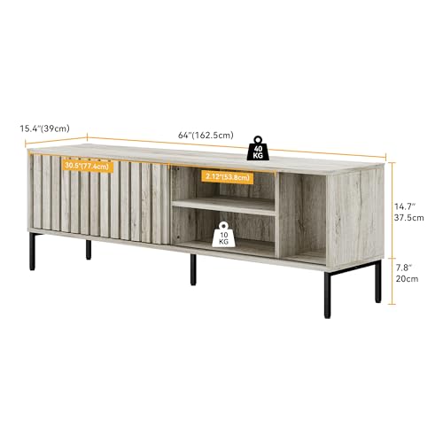 DWVO Mid Century Modern TV Stand for 65/70 inch TV, Entertainment Center, Media Console TV Cabinet with Hollow Sliding Door, Adjustable Storage Shelves for Living Room