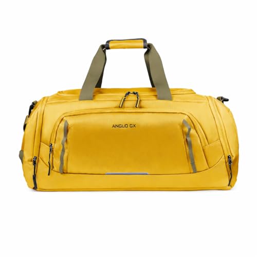 Bolsa de Viagem Grande Transversal, Impermeável com Múltiplos Compartimentos, Alça de Ombro, Material Premium (Mostarda)