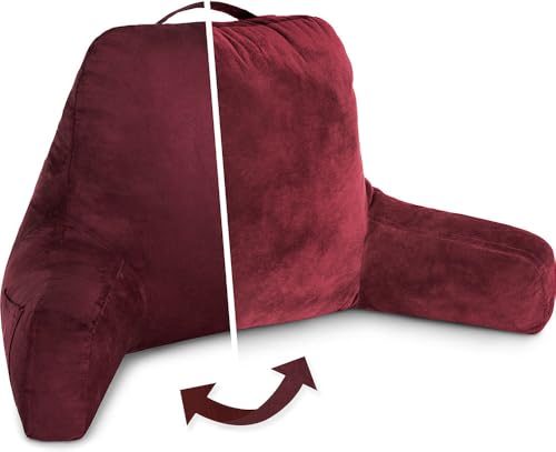 Husband Pillow Aspen Arizona Maroon, Reading Pillow Bed Rest Chair, Two-Sided Reversible Fabric, Large Lounge Cushion Adult Backrest with Arms, Comfy Back Support for Sit Sitting Up, Wash/Remove Cover