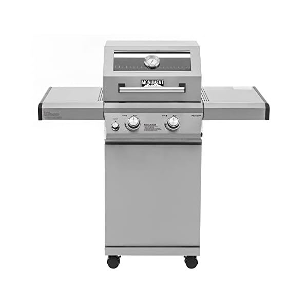 Monument Grills 14633 2-Burner Stainless Steel Liquid Propane Gas Grill with Clear View Lid, LED Controls Mesa 200