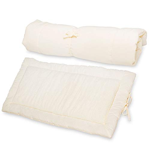 Acolchoado Pillow Top Berço Bebê e Colchonete Portátil 2 em 1 Percal e Sherpa Palha
