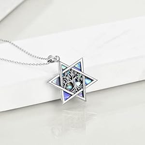 YFN Star of David Necklace Sterling Sliver Abalone Shell Tree of Life Necklace Jewish Jewelry Gifts for Women Men
