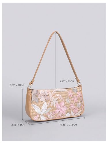 Verdusa Women's Beaded Floral Square Sequin Bag Top Handle Underarm Shoulder Handbags4