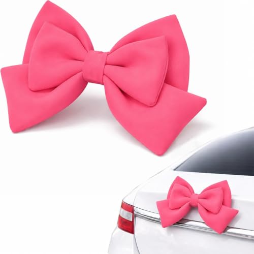 Image of Pink Car Bow for Women Cute Car Exterior Cute Decor for Girls Coquette Decorations for Cars (Rose Pink)