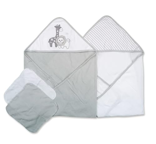 Image of Spasilk Baby 3 Pack Soft Terry Hooded Towel Set for Newborn Boys and Girls Gray Lion One Size