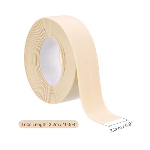 Image of Uxcell 4 Rolls Caulk Tape, 0.9 inch x 10.5Ft PVC Waterproof Self-Adhesive Sealing Strip for Kitchen Bathroom Toilet Sink Floor Corner Edge With Sealing Tool, Beige