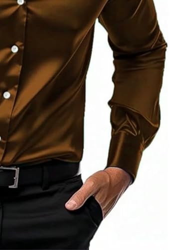 Image of BABIRUSA Men's Satin Full Long Sleeve with Solid Button Down Regular Fit Collared Neck and Standard Length Shirt (Satin-FS-$Parent)