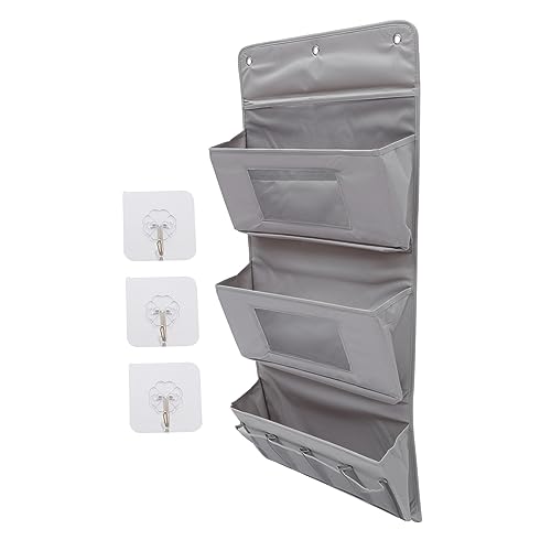 JECOMPRIS 1Set Large Capacity Wall Hanging Storage Pouch Door Organizer Bag Grey with Punch Hooks for Easy Installation for Socks Cosmetics and More