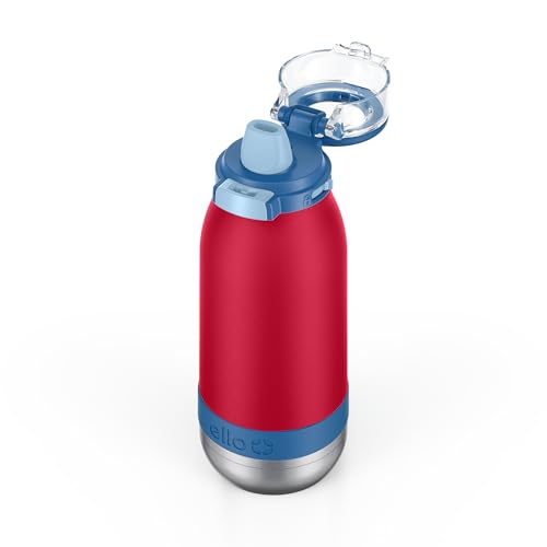 Image of Ello Emma 14oz Insulated Stainless Kids Water Bottle with Straw, Red Splash