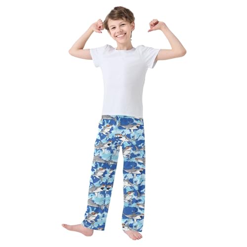 Cool Shark Camouflage Boys Long Pants Soft Trousers Elastic Waist Kids Lounge Bottoms with Pockets S-XL2