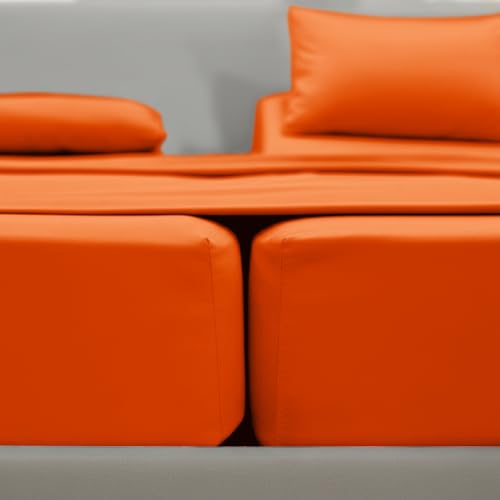 Image of Elegant Comfort Luxury 1500 Premium Hotel Quality Microfiber 5-Piece Sheet Set - Wrinkle Resistant, All Around Elastic Fitted Sheet, Deep Pocket up to 16 inch, Split King, Elite Orange
