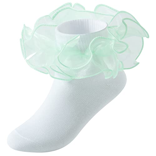 Little Girls 5 Pairs Multi-color Cotton Ruffle Frilly Lace Socks,Big Double Ruffle Ankle Socks Princess Dress Socks3
