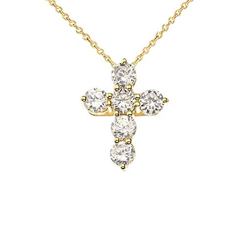Religious Jewelry Elegant 14k Yellow Gold CZ-Accented Cross Pendant Necklace (Mini), 16