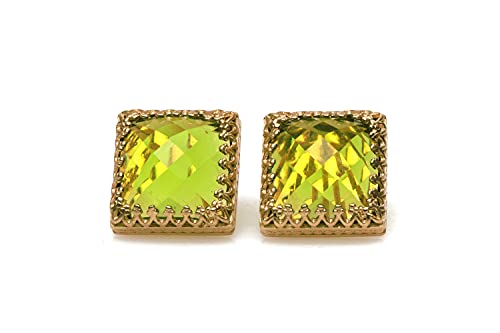 Boucles d'oreilles péridot carré en argent pour femme avec pierre d'août faite main