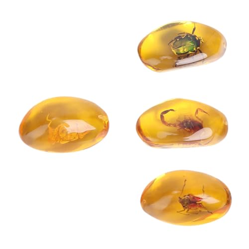 MUCKLILY Natural Insect Specimen Amber 4 Pieces Unique Crystal Specimens for Home Decor