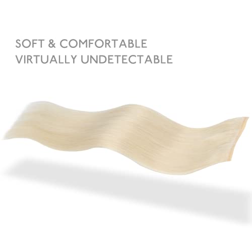 Image of WENNALIFE Lace Seamless Clip in Hair Extensions Human Hair 7pcs Ultra Invisible 50% Thinner Seamless Clip Ins Platinum Blonde Natural Remy Hair 16 inch