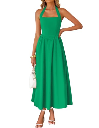 Image of ZESICA Women's Summer Sleeveless Halter Midi Dress 2026 Off Shoulder High Waist Flowy Formal Wedding Guest Long Dresses